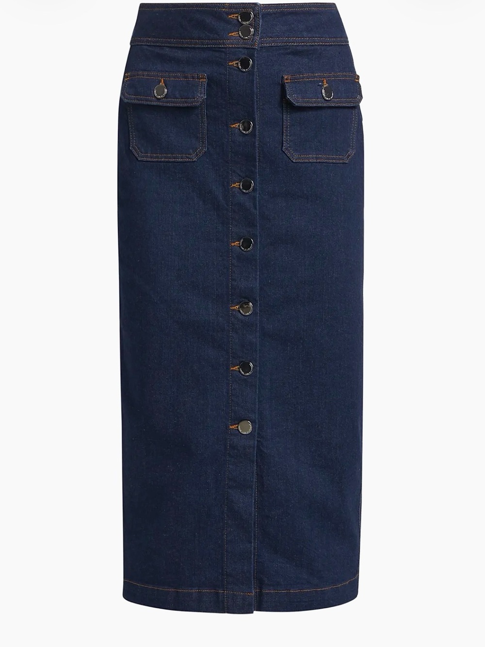 Derek Lam 10 Crosby Jewel Dark Denim Button-Up Front Midi-Skirt 25 0 2 XS New